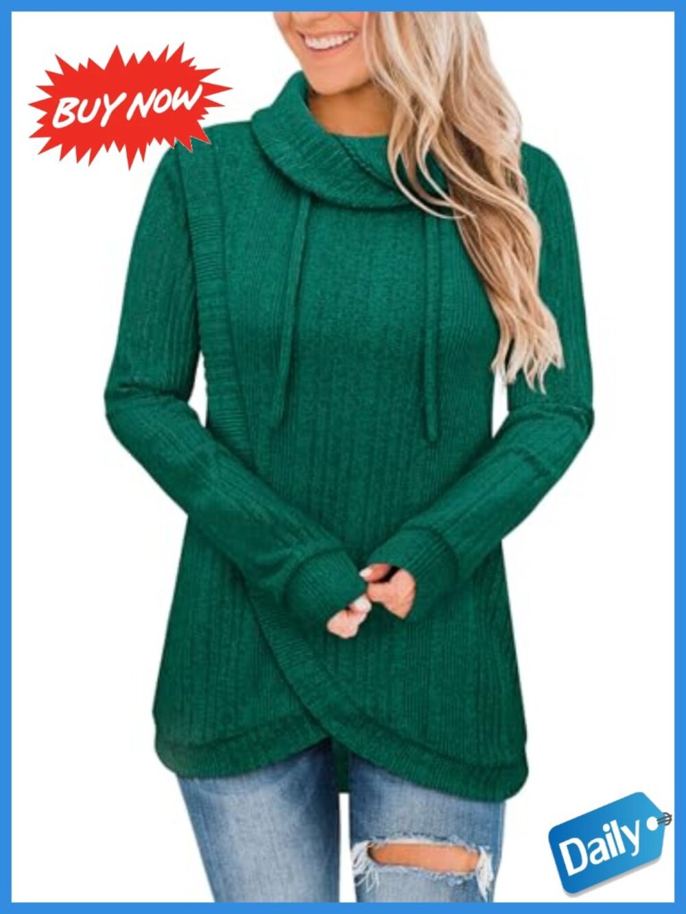 Turtleneck Tunic Sweater Womens 95% Polyester 5% Spandex Pullover Loose Fit